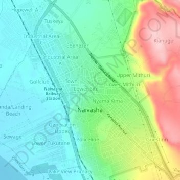 Naivasha topographic map, elevation, terrain