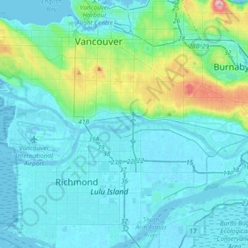 Fraser River (North Arm) topographic map, elevation, terrain