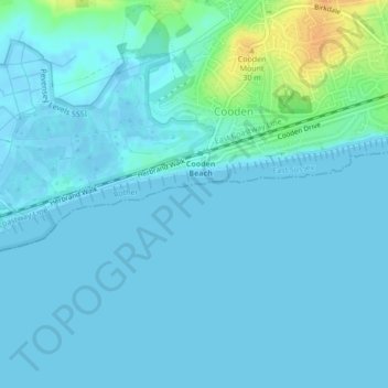 Cooden Rocks topographic map, elevation, terrain