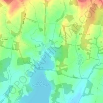 Bough Beech Reservoir topographic map, elevation, terrain