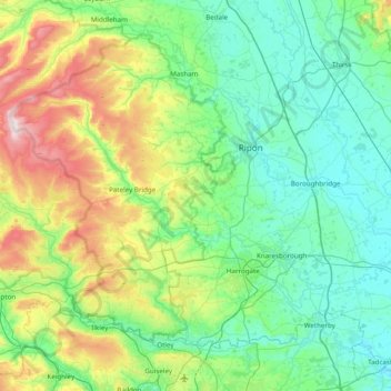 Nidderdale topographic map, elevation, terrain