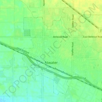 Atwater topographic map, elevation, terrain