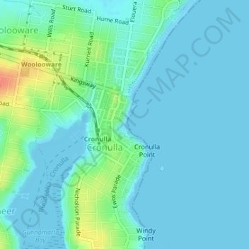 Cronulla Beach topographic map, elevation, terrain