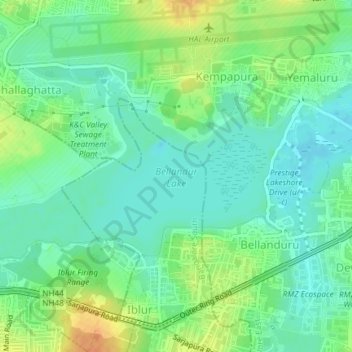 Bellandur Lake topographic map, elevation, terrain