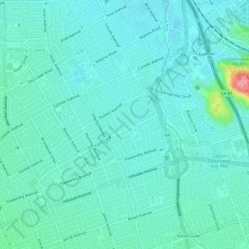 Willow Glen South topographic map, elevation, terrain