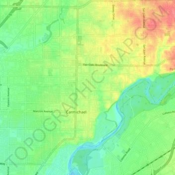 Carmichael topographic map, elevation, terrain