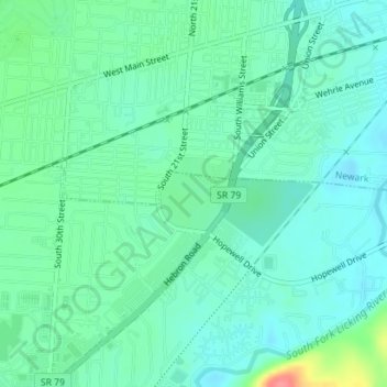 Newark Earthworks topographic map, elevation, terrain