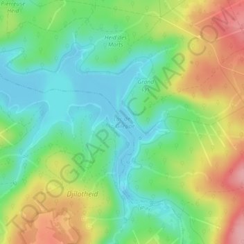 Lac de la Gileppe topographic map, elevation, terrain