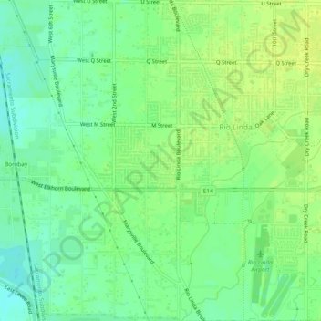 Rio Linda topographic map, elevation, terrain