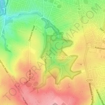 Frankston Reservoir topographic map, elevation, terrain