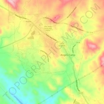Angels topographic map, elevation, terrain