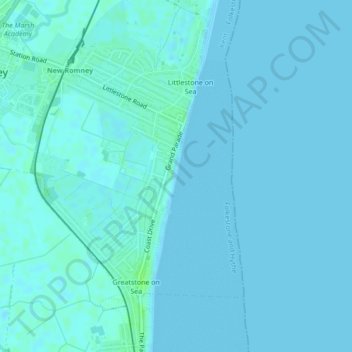 Greatstone beach topographic map, elevation, terrain