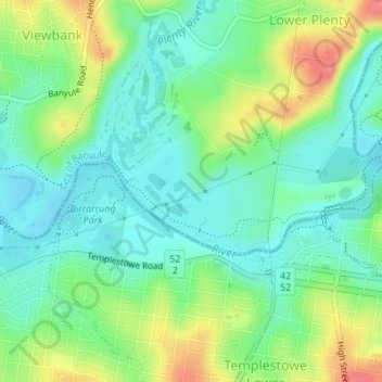 Yarra Valley Parklands topographic map, elevation, terrain