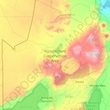 Ngorongoro Conservation Area topographic map, elevation, terrain
