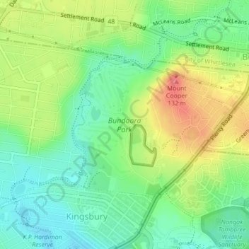 Bundoora Park topographic map, elevation, terrain