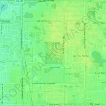 North Sarasota topographic map, elevation, terrain