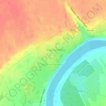 Новомальтинск topographic map, elevation, terrain