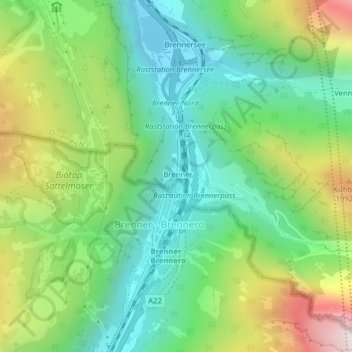 Brenner Pass topographic map, elevation, relief