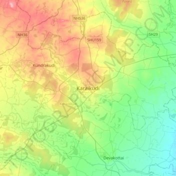 Karaikudi Map In Tamil Nadu Karaikudi Topographic Map, Elevation, Relief