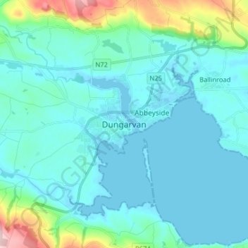 Dungarvan topographic map, elevation, relief