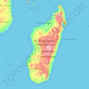 Madagascar topographic map, elevation, relief