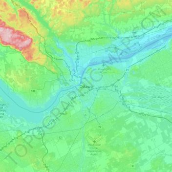 Ottawa topographic map, elevation, relief