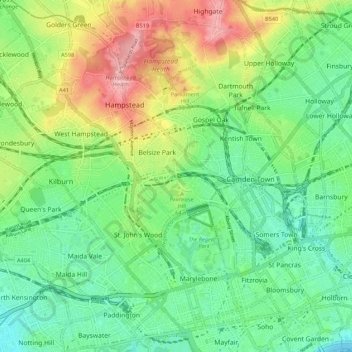 Contour Map Of London London Topographic Map, Elevation, Relief