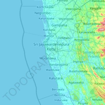 Kandana Sri Lanka Map Western Province Topographic Map, Elevation, Relief