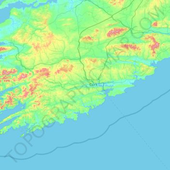 County Cork topographic map, elevation, relief