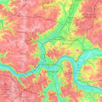 Topographic Map Of Cincinnati Cincinnati Topographic Map, Elevation, Relief