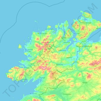 County Donegal topographic map, elevation, relief