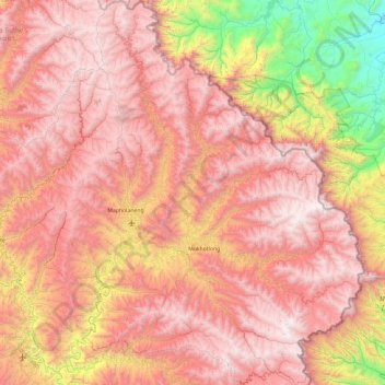Mokhotlong District topographic map, elevation, relief