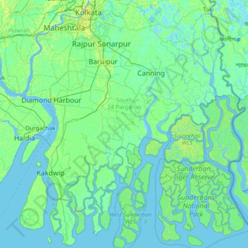 West Bengal South 24 Parganas Map South 24 Parganas Topographic Map, Elevation, Relief