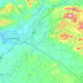 Limerick City topographic map, elevation, relief