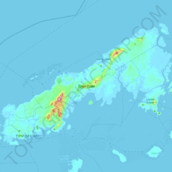 Sitangkai Tawi Tawi Map Tawi Tawi Island Topographic Map, Elevation, Relief