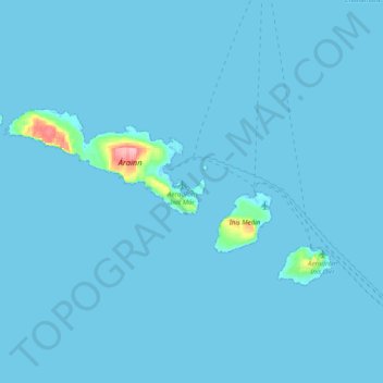 Aran Islands topographic map, elevation, relief